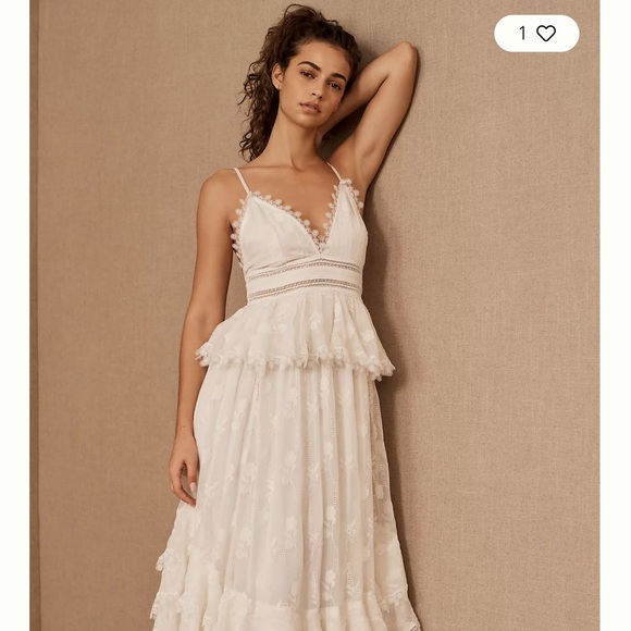 Anthropologie Bhldn Rococo Sand Marla Long Dress Tiered Embroidery Floral Ivory - Picture 4 of 10